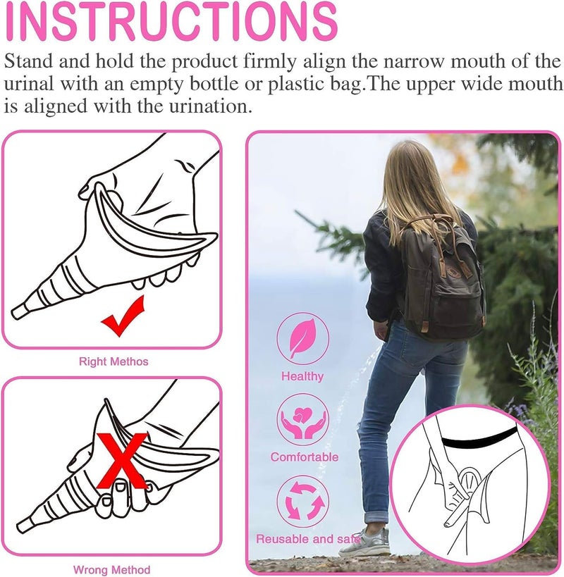 Sunany Store Female Urination Device, Reusable Female Urinal Silicone Women Pee Funnel Allows Women to Pee Standing Up, The Perfect Companion for Camping,Outdoor,Travel（Fuchsia） - Image 5