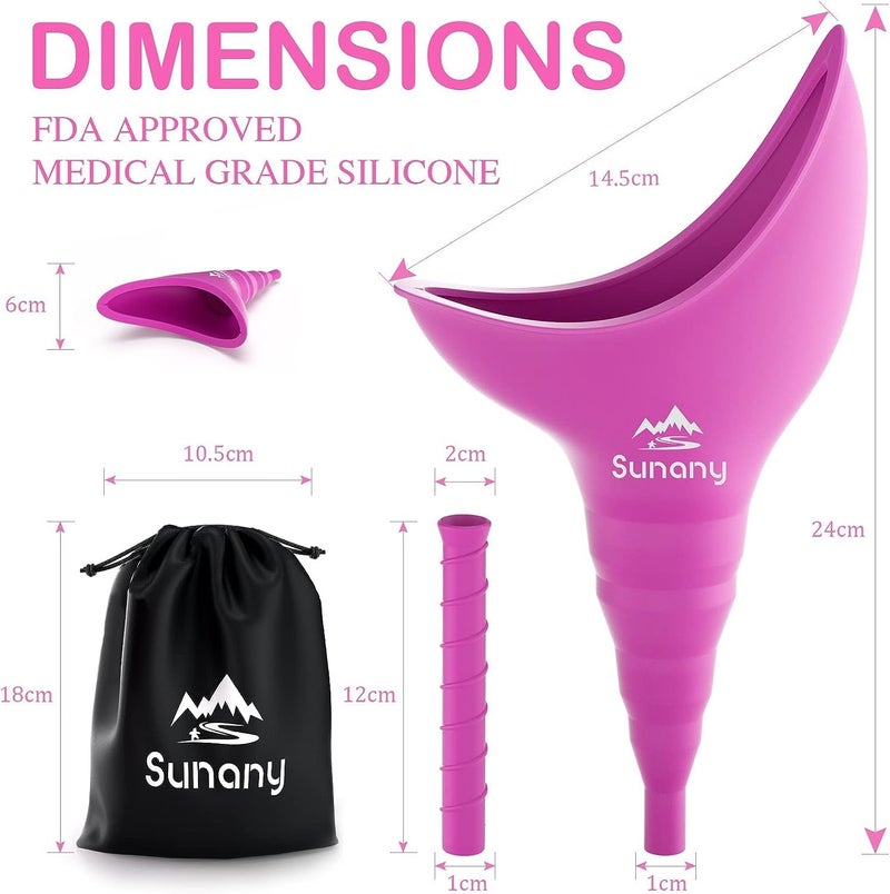 Sunany Store Female Urination Device, Reusable Female Urinal Silicone Women Pee Funnel Allows Women to Pee Standing Up, The Perfect Companion for Camping,Outdoor,Travel（Fuchsia） - Image 4