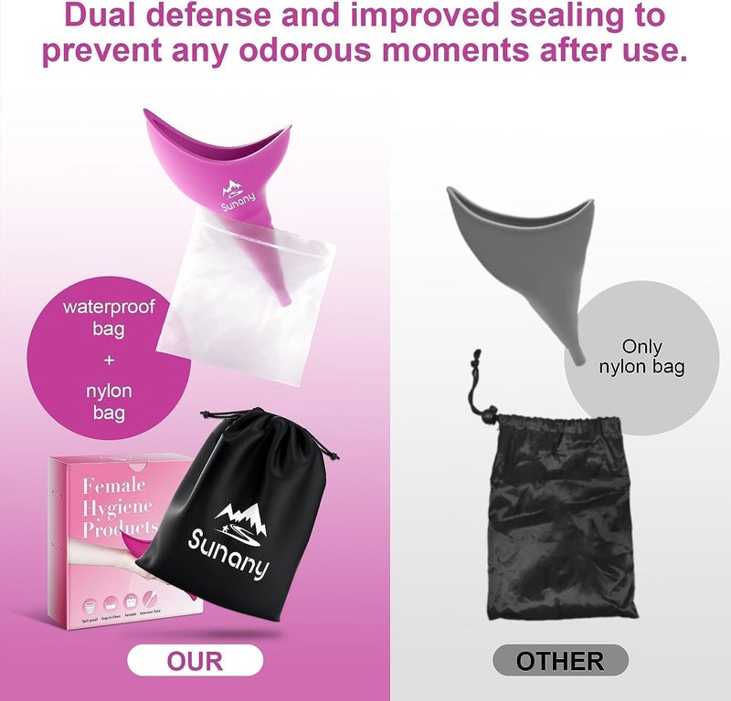 Sunany Store Female Urination Device, Reusable Female Urinal Silicone Women Pee Funnel Allows Women to Pee Standing Up, The Perfect Companion for Camping,Outdoor,Travel（Fuchsia） - Image 3