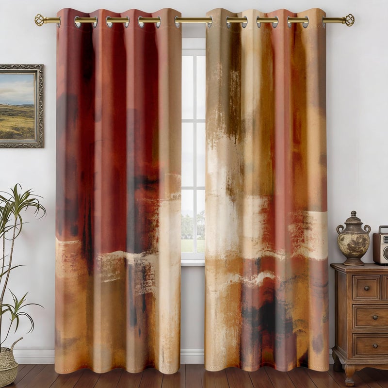 Asuexpect Burnt Orange Curtains 2 Panels Abstract Rust Curtain Room Darkening Grommet Window Drapes Modern Decorative Window Treatments for Bedroom Living Room, 52x72 Inches - Image 1