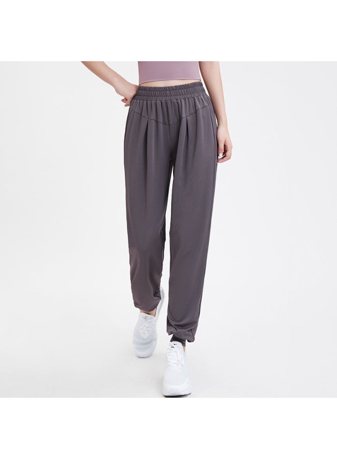 Loose Fit Yoga Pants Spring Summer Bit Cotton Large Size Cuffed Pure Color Pocket Casual Sports Women's Long Trousers - Image 1