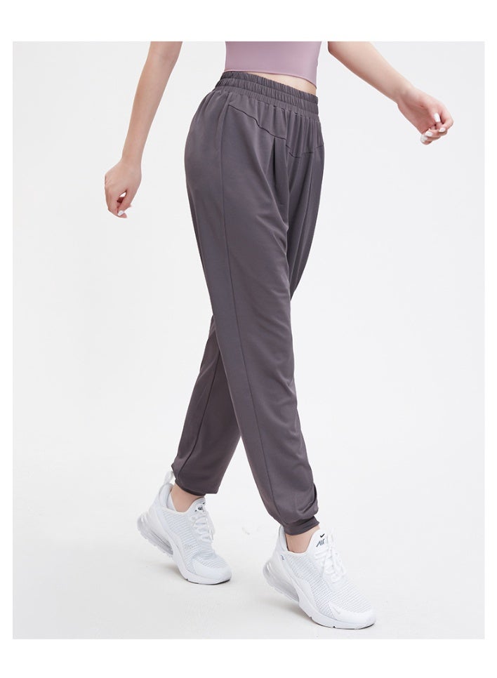 Loose Fit Yoga Pants Spring Summer Bit Cotton Large Size Cuffed Pure Color Pocket Casual Sports Women's Long Trousers - Image 2