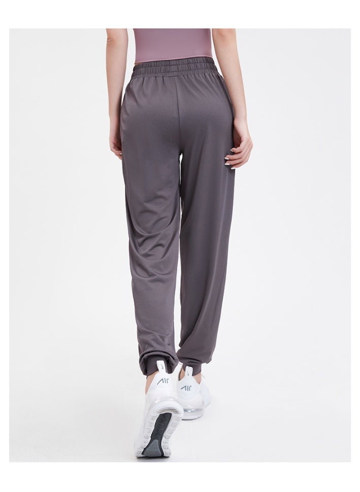 Loose Fit Yoga Pants Spring Summer Bit Cotton Large Size Cuffed Pure Color Pocket Casual Sports Women's Long Trousers - Image 3