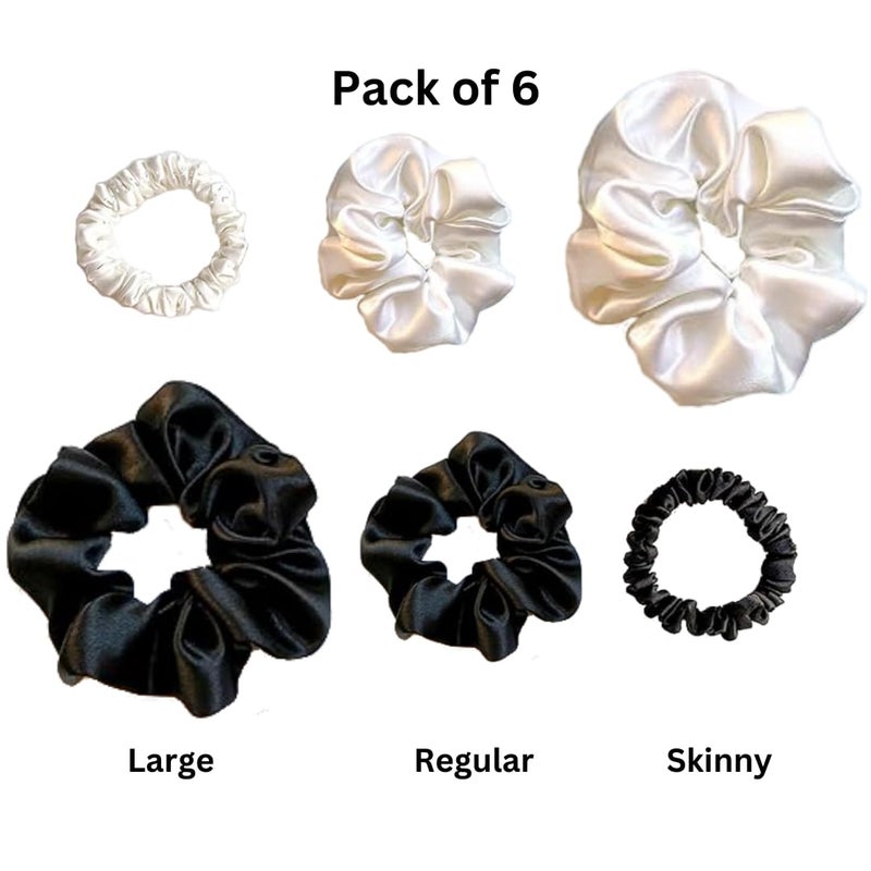 Generic 6 Pcs Luxury Satin Hair Scrunchies for WomenGirls Smooth Glossy Silk Ties with Soft Elastic NonDamaging Stylish Stretchable Ponytail Holders Chic Elegant Luxe Hair Accessories for a Trendy Look 6BLWHDISI  - Image 2