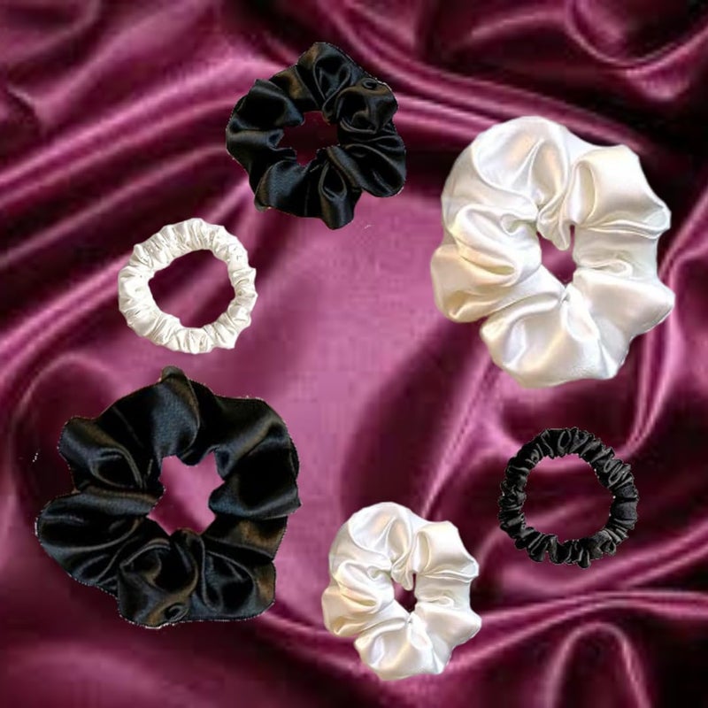 Generic 6 Pcs Luxury Satin Hair Scrunchies for WomenGirls Smooth Glossy Silk Ties with Soft Elastic NonDamaging Stylish Stretchable Ponytail Holders Chic Elegant Luxe Hair Accessories for a Trendy Look 6BLWHDISI  - Image 5
