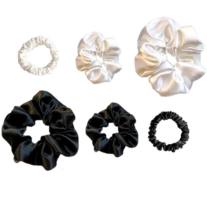 Generic 6 Pcs Luxury Satin Hair Scrunchies for WomenGirls Smooth Glossy Silk Ties with Soft Elastic NonDamaging Stylish Stretchable Ponytail Holders Chic Elegant Luxe Hair Accessories for a Trendy Look 6BLWHDISI  - Image 1