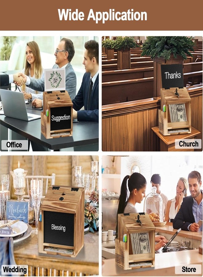 handrong Wooden Suggestion Box with Slot and Lock,Torched Donation Box - Image 2