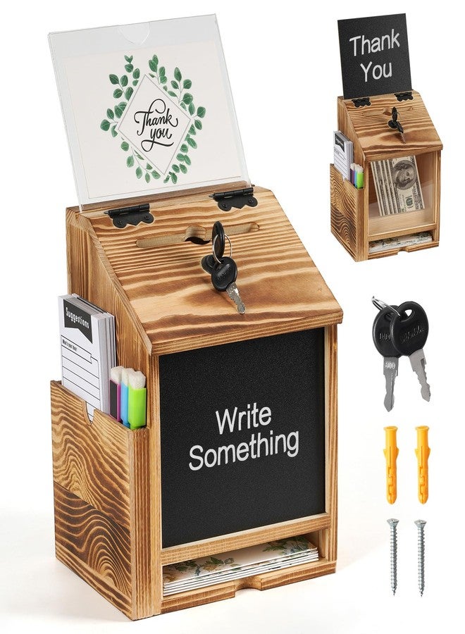 handrong Wooden Suggestion Box with Slot and Lock,Torched Donation Box - Image 1