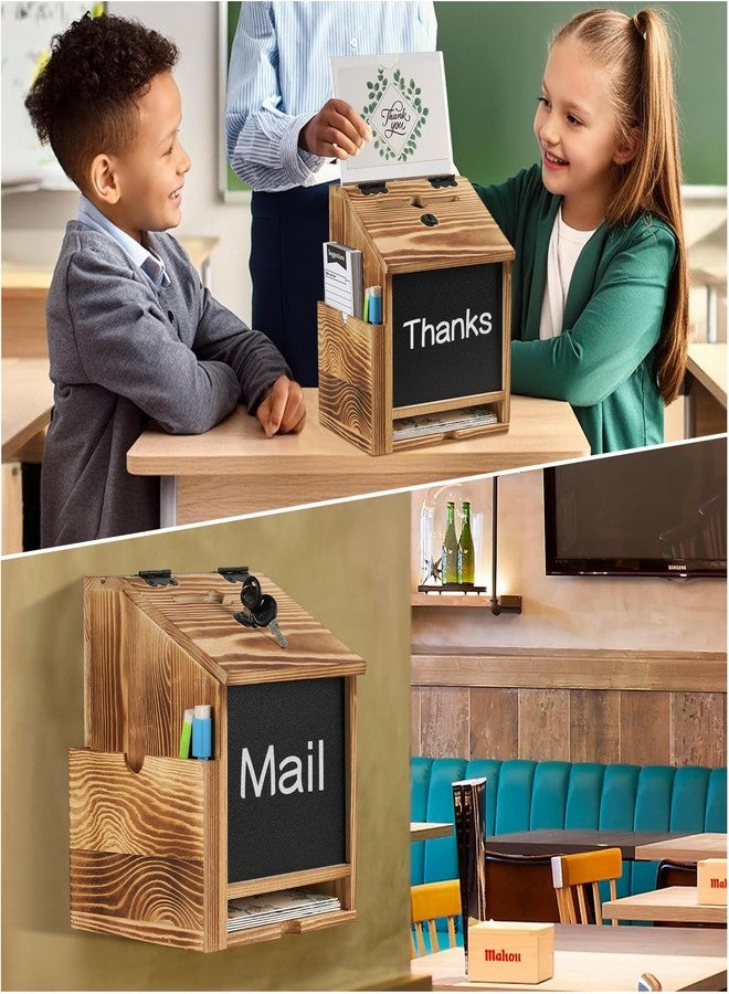 handrong Wooden Suggestion Box with Slot and Lock,Torched Donation Box - Image 3