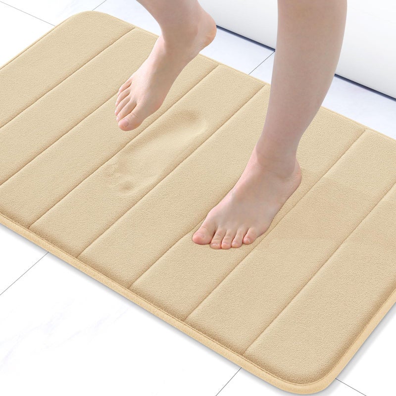 Buganda Memory Foam Soft Bath Mats - Non Slip Absorbent Bathroom Rugs Rubber Back Runner Mat for Kitchen Bathroom Floors 17" x 24", Gold - Image 1