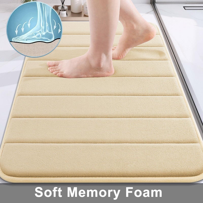 Buganda Memory Foam Soft Bath Mats - Non Slip Absorbent Bathroom Rugs Rubber Back Runner Mat for Kitchen Bathroom Floors 17" x 24", Gold - Image 3