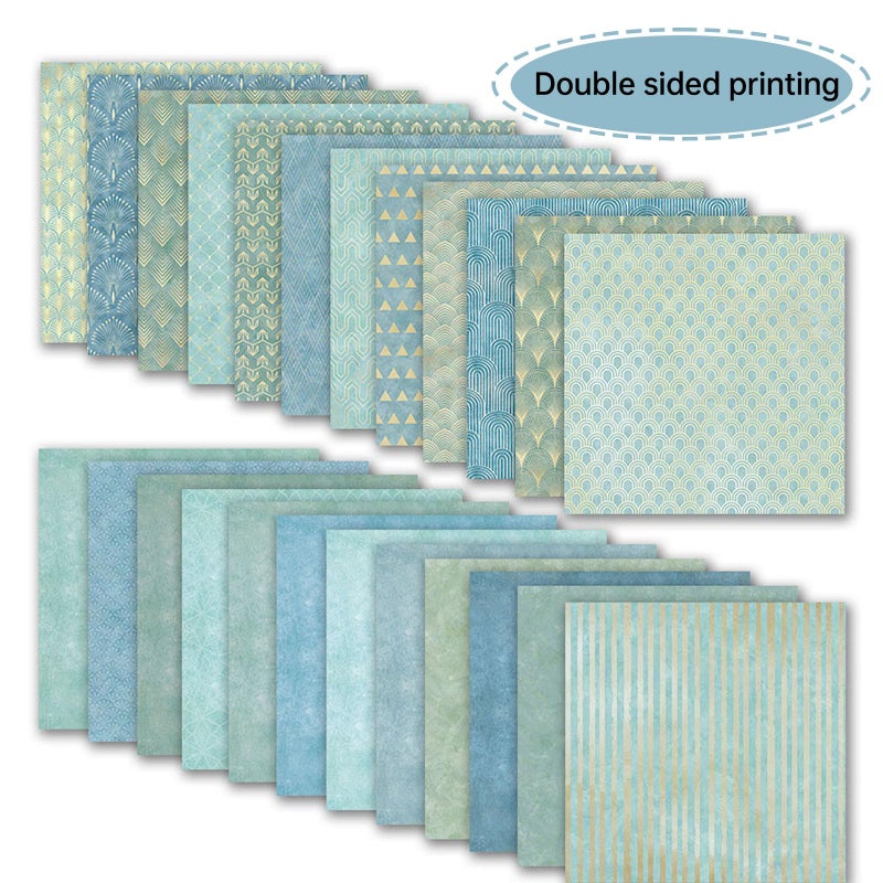 MIATTCLD Scrapbook Paper 12x12 Inch Double Sided Patterned Paper for Scrapbooking, 24 Sheets/24 Designs Blue Decorative Craft Papers for Junk Journals DIY Cards Album Decoration - Image 4