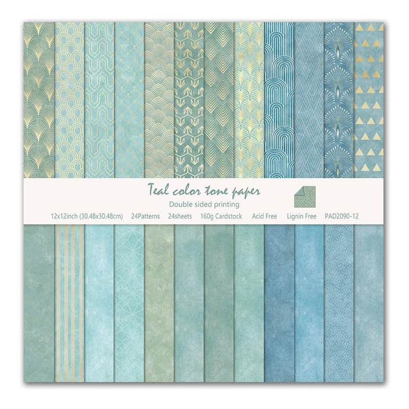 MIATTCLD Scrapbook Paper 12x12 Inch Double Sided Patterned Paper for Scrapbooking, 24 Sheets/24 Designs Blue Decorative Craft Papers for Junk Journals DIY Cards Album Decoration - Image 1