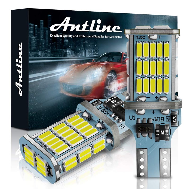 لمبة LED بيضاء شديدة السطوع Antline 921 912 906 T15 W16W CANBUS 48SMD 4014 شريحة 1300 لومن بديل لمبات إضاءة السيارة الخلفية ومصابيح التوقف العالية المركزية - عبوة من 2
