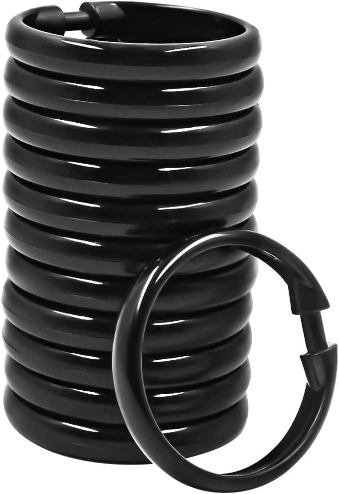 Qulable Shower Curtain Rings-24 Pack- Plastic O-Shaped Rings Hook Glide Easily on Bathroom Shower Rod (Black) - Image 1