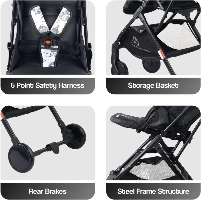 R for Rabbit Pocket Stroller Lite - Portable Travel Friendly Baby Trolley Pram for Newborns (Black White) - Image 3
