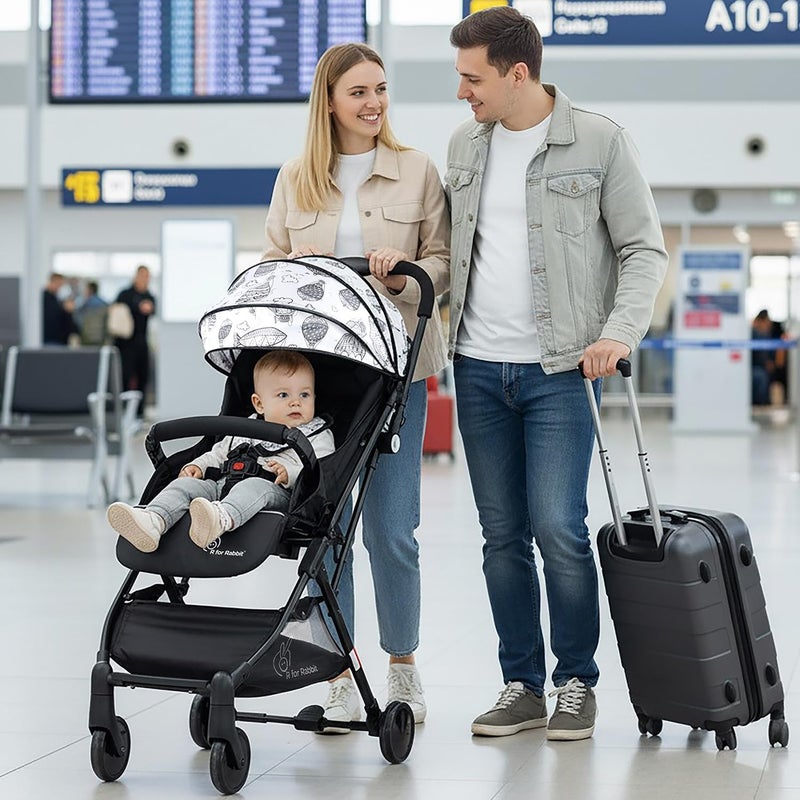 R for Rabbit Pocket Stroller Lite - Portable Travel Friendly Baby Trolley Pram for Newborns (Black White) - Image 1