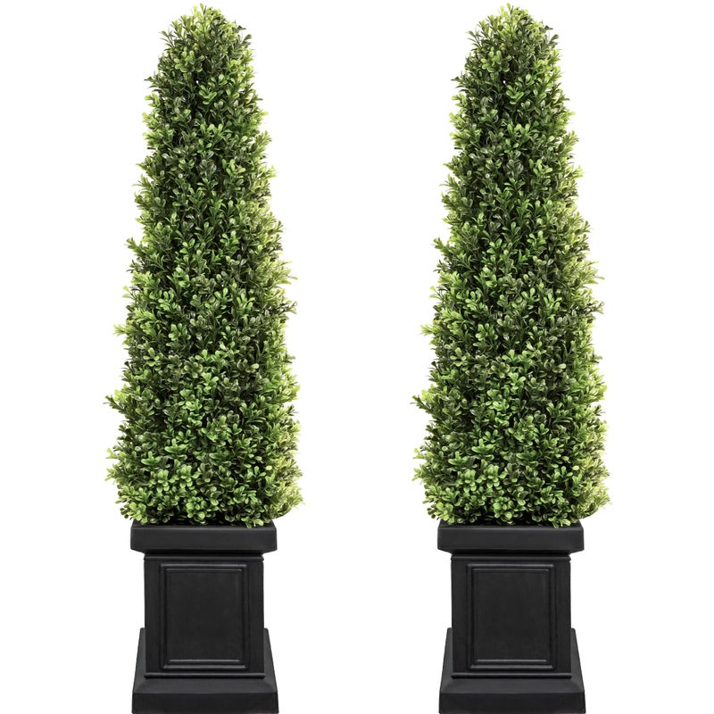 colorspec 3.5ft Boxwood Outdoor Topiary Set of 2, Tall All Year Green Fake Plant Topiary Trees Artificial Outdoor Porch Trees with Sturdy Pot for Outdoor Indoor (Square) - Image 1