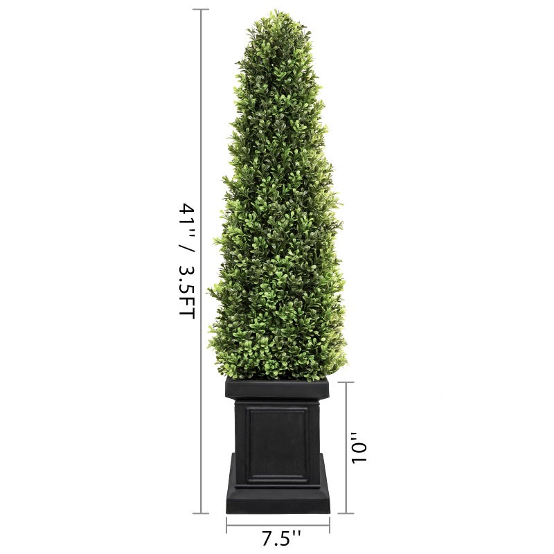 colorspec 3.5ft Boxwood Outdoor Topiary Set of 2, Tall All Year Green Fake Plant Topiary Trees Artificial Outdoor Porch Trees with Sturdy Pot for Outdoor Indoor (Square) - Image 2