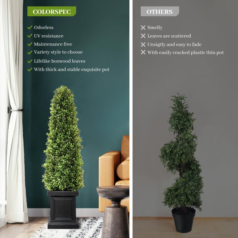 colorspec 3.5ft Boxwood Outdoor Topiary Set of 2, Tall All Year Green Fake Plant Topiary Trees Artificial Outdoor Porch Trees with Sturdy Pot for Outdoor Indoor (Square) - Image 4