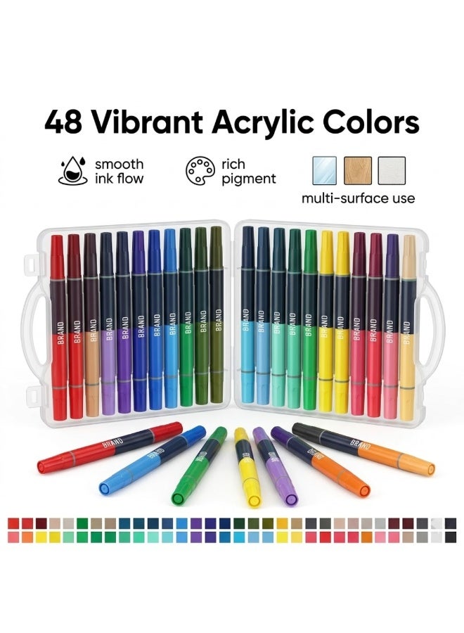 48 Colors Acrylic Paint Marker Set, Dual Tip Paint Pens, Art Markers for Rock Painting, Wood, Canvas, Ceramic, Glass & Fabric – Permanent Acrylic Paint Pens for Kids, Artists, DIY Crafts, School Projects, Drawing & Coloring Supplies - Image 2