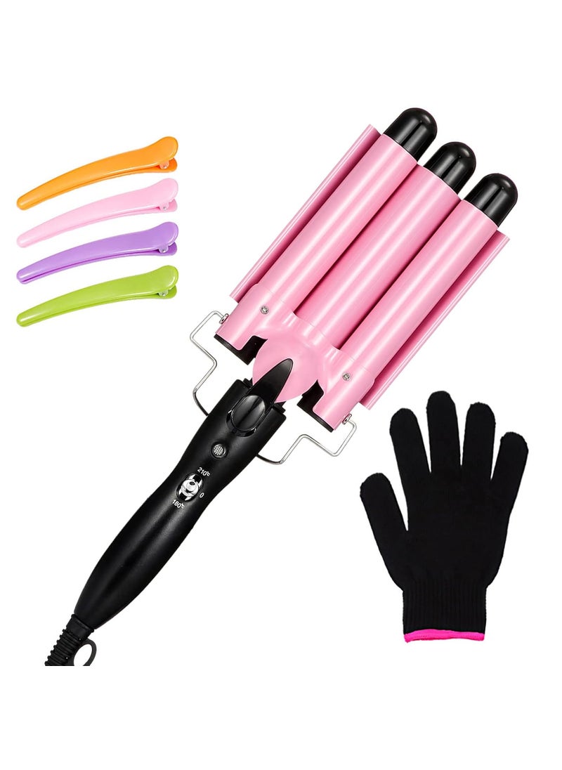 WILLBOND - WILLBOND 3 Barrel Curling Iron Wand Hair Waver with Two Temperature Control, 25mm(1 Inch), LCD Lights Indicate, Ceramic Professional Hair Curling Wand with 4 Pcs Hair Clips and Heat Resistant Glove - Image 1