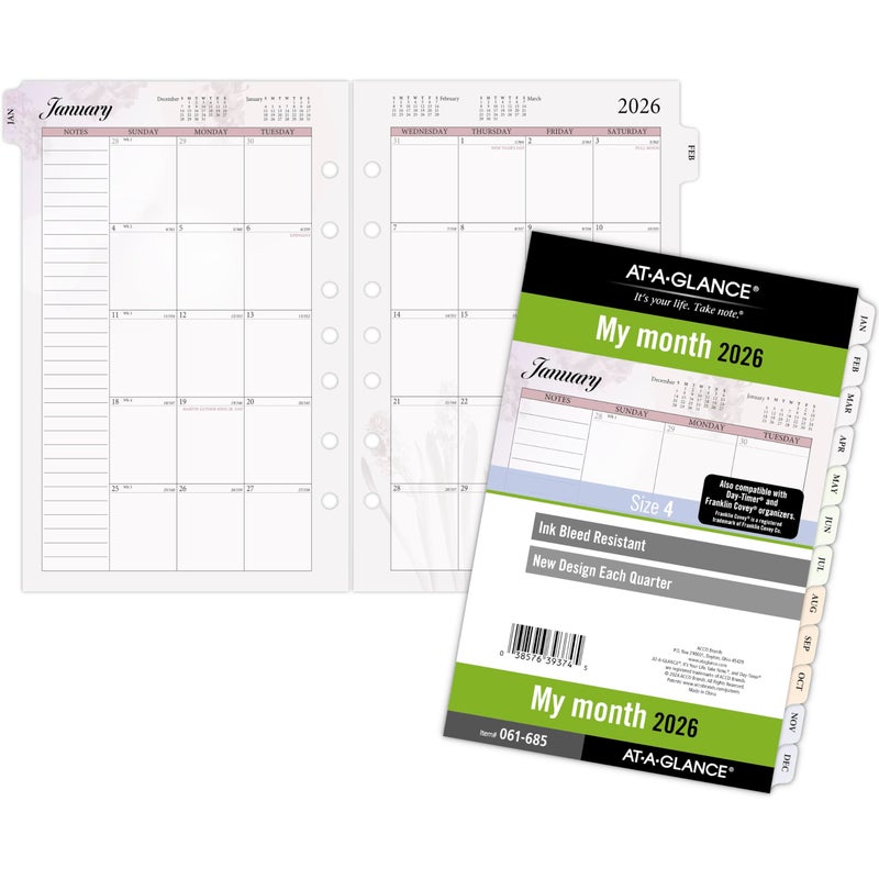 AT-A-GLANCE 2026 Planner Refill, Monthly, 5-1/2" x 8-1/2", Desk Size 4, Loose-Leaf, Unruled Blocks, Nature (061-685-26) - Image 4