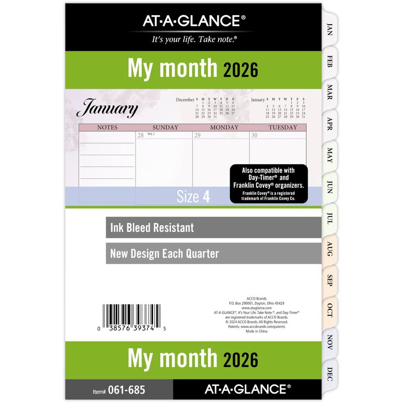 AT-A-GLANCE 2026 Planner Refill, Monthly, 5-1/2" x 8-1/2", Desk Size 4, Loose-Leaf, Unruled Blocks, Nature (061-685-26) - Image 1