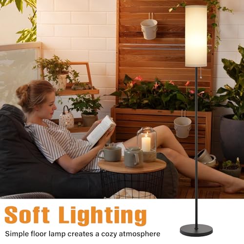 Ambimall Floor Lamp for Living Room with 3 Color Temperatures Bulb, 64" Standing lamp with Linen lampshade for Bedroom, Minimalist Pole Lamp, Grey Shade & Black Pole - Image 4