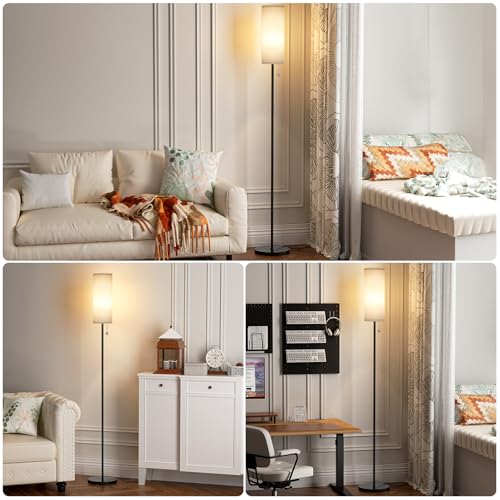 Ambimall Floor Lamp for Living Room with 3 Color Temperatures Bulb, 64" Standing lamp with Linen lampshade for Bedroom, Minimalist Pole Lamp, Grey Shade & Black Pole - Image 5