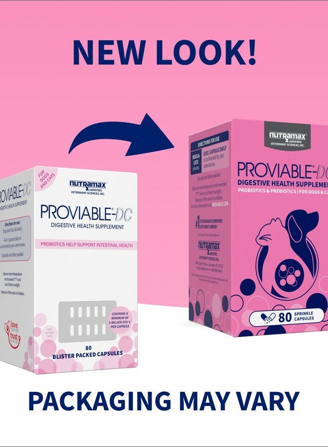 Nutramax Laboratories نيوترا ماكس بروفايبل بروبيوتكس للكلاب والقطط، مكمل صحي هضمي يومي مع سلالات متعددة من البكتيريا، بروبيوتكس للقطط والكلاب بالإضافة إلى البريبايوتكس، 80 كبسولة - Image 2