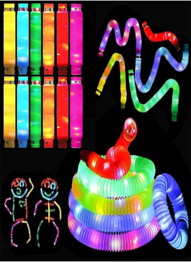 رات سو 12 عبوات من أنابيب الفقاعات المضيئة LED، ألعاب تحفيز حركي للأطفال، أنابيب حسية، عصي تتوهج في الظلام، هدايا، مستلزمات الحفلات للأطفال  - Image 1