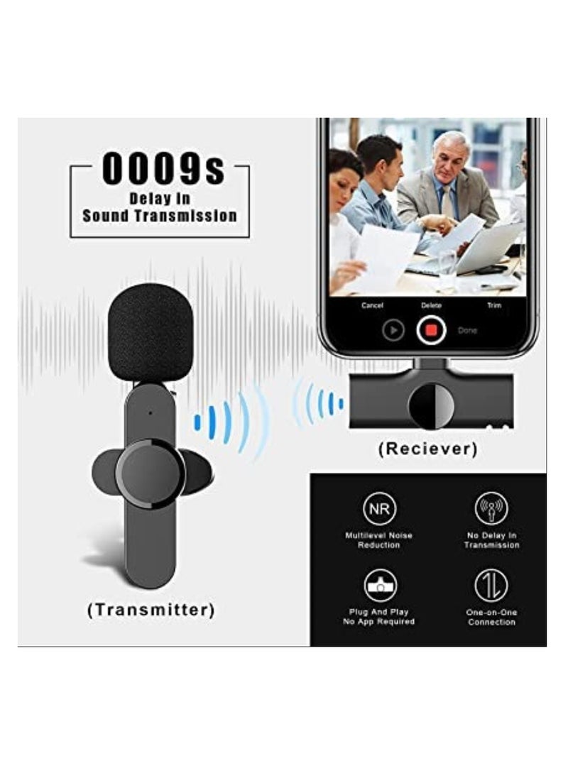 2-in-1 Wireless Lavalier Microphone for iPhone & Type-C – Plug and Play, Portable Audio/Video Recording Mic for YouTube, Live Stream, Vlog, Interview, Laptops, PC