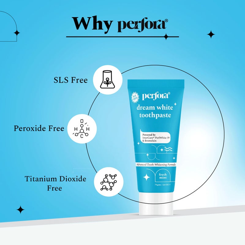 Perfora مجموعة العناية بالفم المصغرة لتبييض الأسنان البيضاء من بيرفورا | معجون الأسنان دريم وايت وفرشاة الأسنان | معجون أسنان خالي من SLS والفلورايد | شعيرات فائقة النعومة للأسنان الحساسة - أسود OG - Image 4