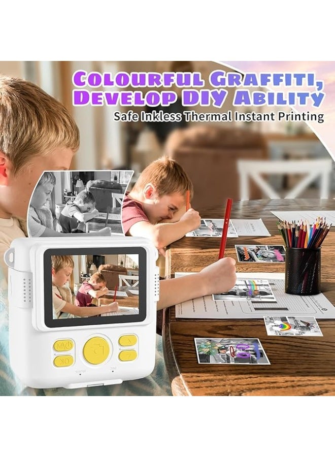 Kids Camera Instant Print, Safe Toddler Camera, HD Digital Cameras 16X Digital Zoom & 32G SD Card, 2.4‘’Screen Instant Print Cameras for Kids, 4 5 6 7 8 9 10 Year Old Girl & Boy Birthday Gifts, White - Image 4