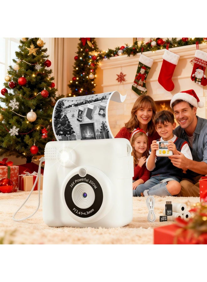 Kids Camera Instant Print, Safe Toddler Camera, HD Digital Cameras 16X Digital Zoom & 32G SD Card, 2.4‘’Screen Instant Print Cameras for Kids, 4 5 6 7 8 9 10 Year Old Girl & Boy Birthday Gifts, White - Image 5