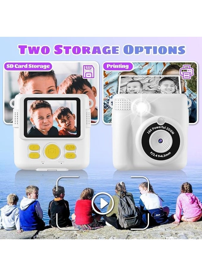 Kids Camera Instant Print, Safe Toddler Camera, HD Digital Cameras 16X Digital Zoom & 32G SD Card, 2.4‘’Screen Instant Print Cameras for Kids, 4 5 6 7 8 9 10 Year Old Girl & Boy Birthday Gifts, White - Image 2