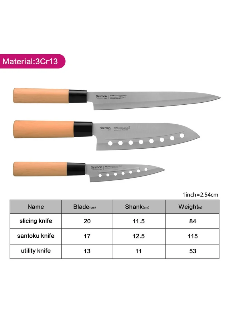 فيسمان Set Of 3 Non Stick Katana Knifes