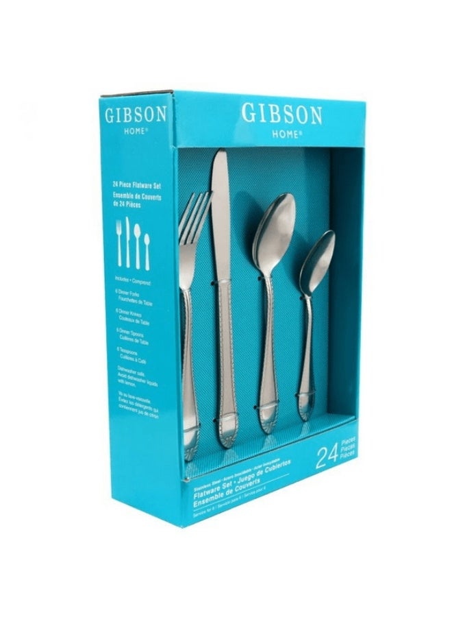 GIBSON 24-Piece New Wilmington Stainless Steel Flatware Set Silver - Image 3