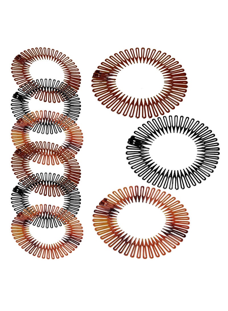 KASTWAVE Stretch Hair Comb, 9 Pieces Full Circular Stretch Combs Headband, Flexible Plastic Circle Comb Hairband Holder for Women Girls Sports Hair Accessories, 3 Colors (Black, Coffee, Tortoise Shell) - Image 1