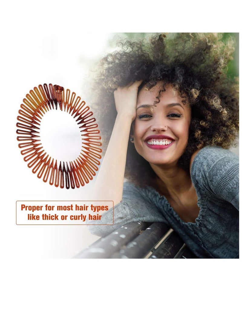 KASTWAVE Stretch Hair Comb, 9 Pieces Full Circular Stretch Combs Headband, Flexible Plastic Circle Comb Hairband Holder for Women Girls Sports Hair Accessories, 3 Colors (Black, Coffee, Tortoise Shell) - Image 4