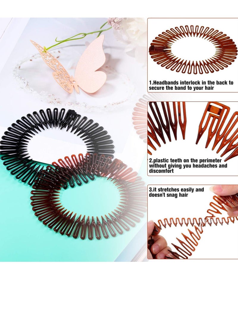 KASTWAVE Stretch Hair Comb, 9 Pieces Full Circular Stretch Combs Headband, Flexible Plastic Circle Comb Hairband Holder for Women Girls Sports Hair Accessories, 3 Colors (Black, Coffee, Tortoise Shell) - Image 3