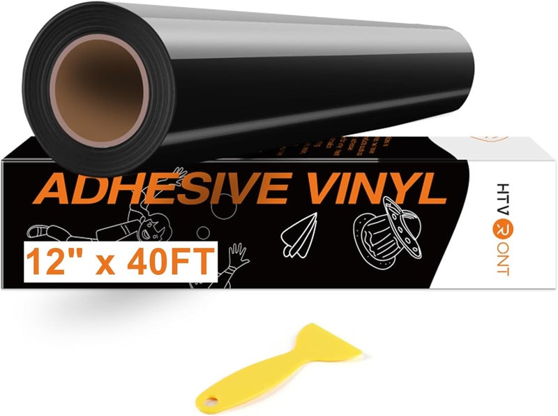 HTVRONT Adhesive Vinyl Roll for Cricut, Silhouette, Cameo Cutters, Signs, Scrapbooking, Craft, Die Cutters (Glossy Black,12in x 40ft) - Image 1