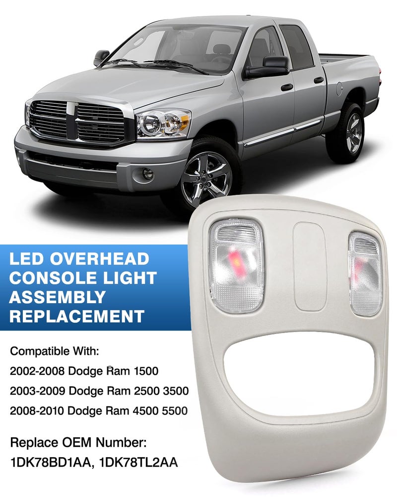 TOP-MAX Overhead Console Dome Light Replacement LED Interior Roof Map Reading Lamp for 2002-2010 Dodge Ram 1500 2500 3500 4500 5500, Replaces 1DK78BD1AA, 1DK78TL2AA - Image 3