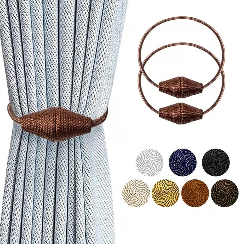 XDerlin 2 Pack Strong Magnetic Curtain Tiebacks with Modern Upgrade 2021 Drape Tie Backs Deocrative Window Curtain Holdbacks Clips Drapery for Window Deocr (Dark Coffee) - Image 1