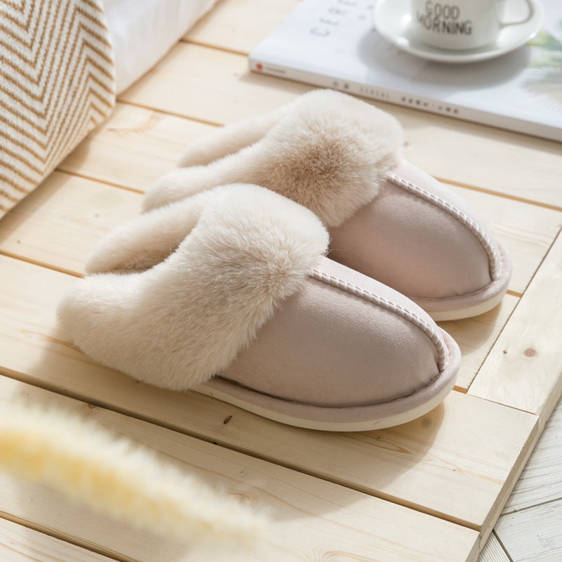 2021 Velvet Cotton Slippers Unisex Indoor Warm Home Shoes Beige