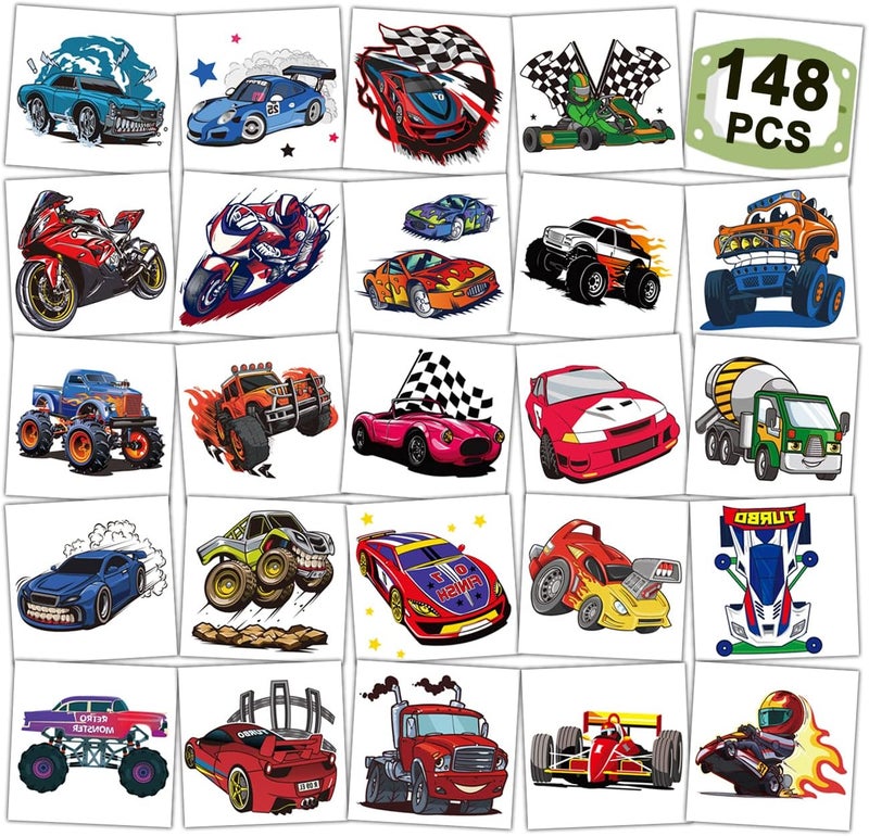 148 PCS Race Car and Monster Truck Temporary Tattoos for Kids GoKart Car Individual Tattoos for Boys Racecar Birthday Party Favors Goodie Bag Fillers