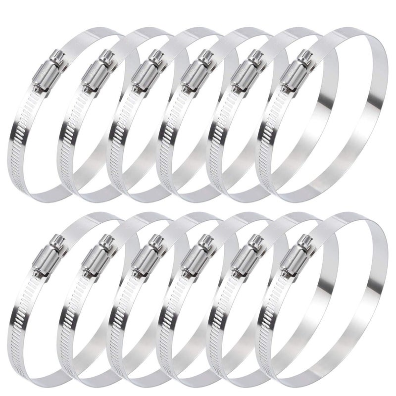 Selizo 12Pcs Hose Clamps, 4 Inch Hose Clamp 304 Stainless Steel Hose Clamps Duct Clamp Worm Gear Adjustable 91-114mm Hose Clamp, Fuel Line Clamp for Plumbing, Automotive and Mechanical Applications - Image 1