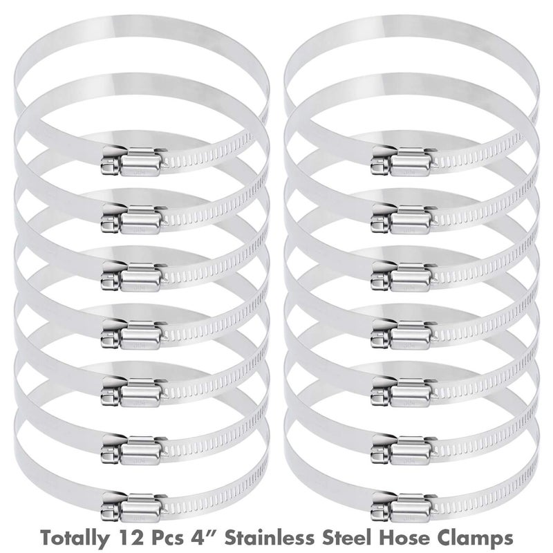 Selizo 12Pcs Hose Clamps, 4 Inch Hose Clamp 304 Stainless Steel Hose Clamps Duct Clamp Worm Gear Adjustable 91-114mm Hose Clamp, Fuel Line Clamp for Plumbing, Automotive and Mechanical Applications - Image 2