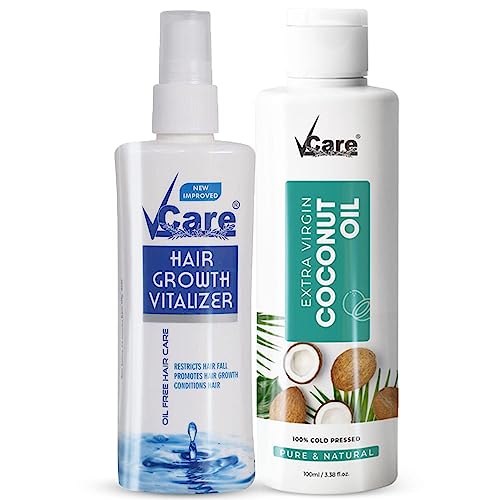 VCare Ayurvedic Hair Growth Vitalizer and Pure Coconut Oil 100ml for Women and Control Dandruff, Itching, Reduces Hair Fall,Moisturizing Hair Growth Oil Ideal For All Type Skin Hair Care 1+1 Combo - Image 1